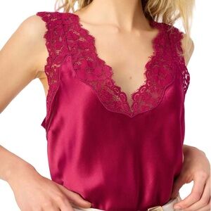 Cami NYC Satin Lace Trim Camisole - Deep Red